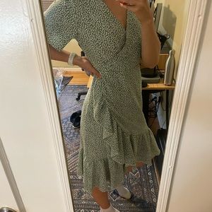 Green floral wrap dress